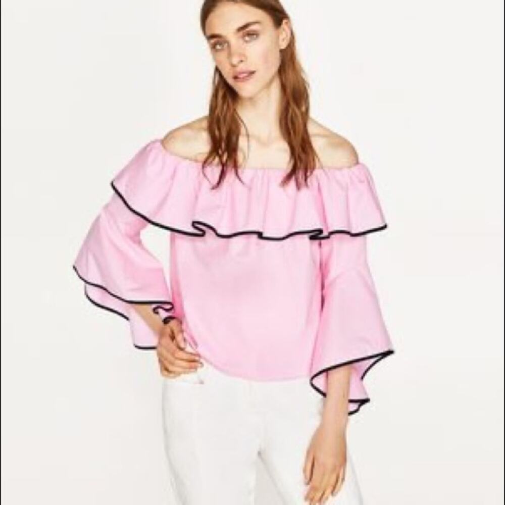 Zara Off the Shoulder Ruffle Bell Sleeve Top
